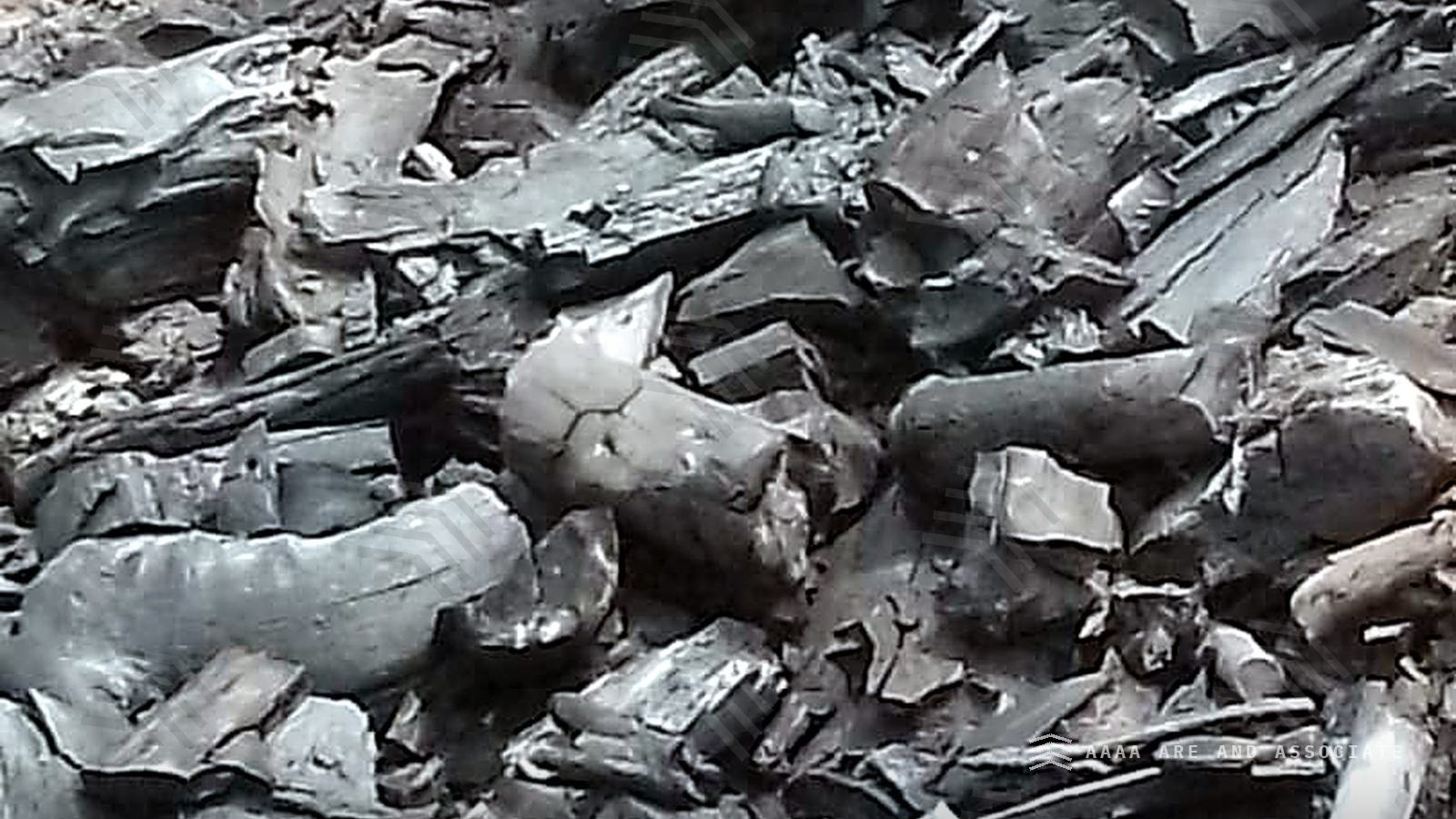 Heap of hardwood lump charcoal in varied piece sizes at our production site in Nigeria, ready for screening and bagging